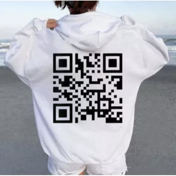 Rolig FU QR-kod Hoodie QR-kod Hoodie Unisex Rolig Skämt Skanningsbar Grafisk Tryckt Tröja med Huva Light Blue L