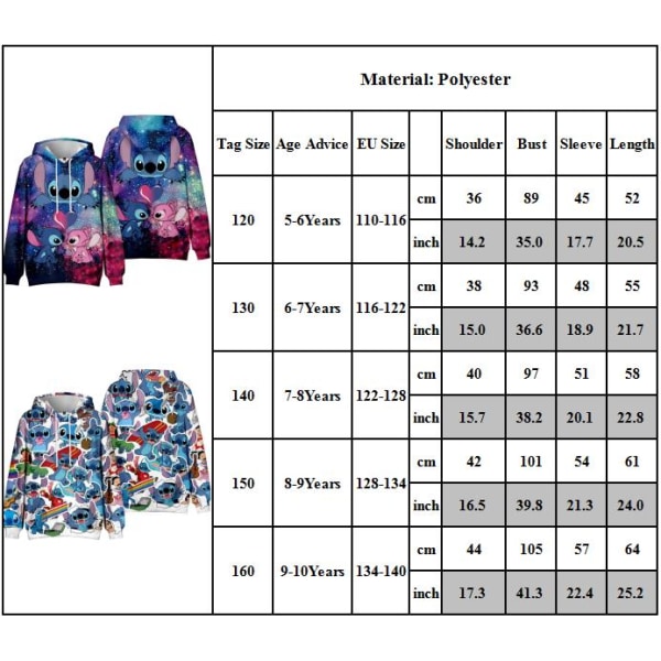Boy Girl Streetwear Barn 3d Huvtröjor Casual Stitch Pullover A 150cm