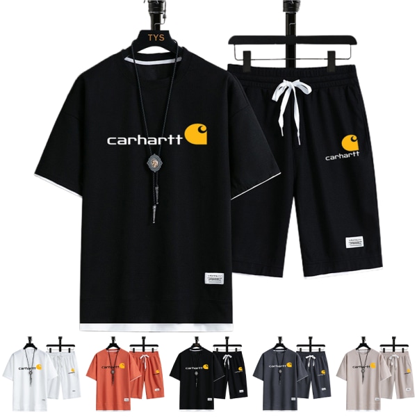 Carhart Logo Träningsoverall Kortärmad T-shirt Topp och Shorts Sommar Street Apricot M