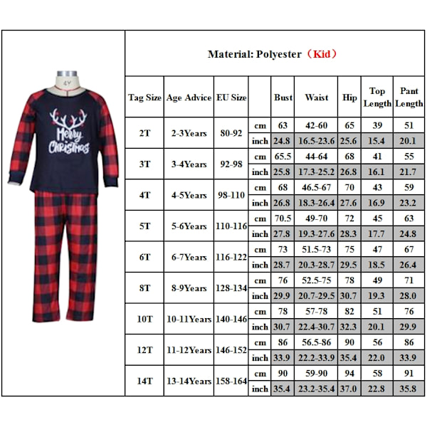Familie Matchende Jule Pyjamas og Ternede Bukser Julepyjamas Voksen Børn Baby Julemand Nattøj Sæt Kids 5-6Years