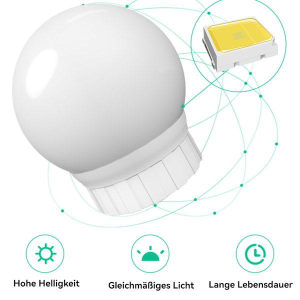Spejllys, 14 Hollywood LED Spejllys med Sensor Switch, 3 Farver, Dæmpbart Kosmetikspejl, Fleksibel DIY LED Strip, Med USB Kabel