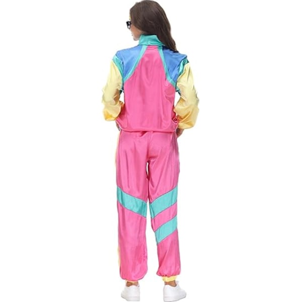 Naisten ja miesten 80-luvun disco-verryttelypuku tuulitakki housut hippiasut pariskuntien yhteensopivat asut Halloween cosplay -vaatteet Pink Blue L