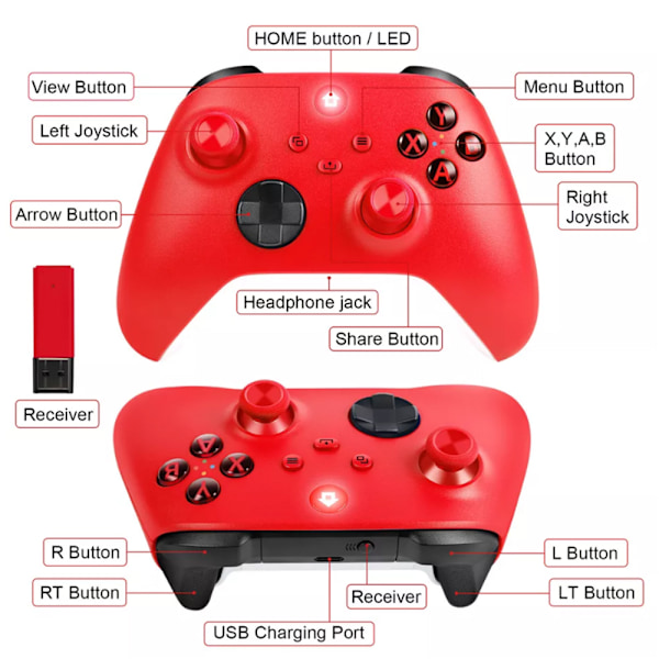 Trådløs kontroller for Xbox One & Xbox Series X|S PC Windows - Med lydkontakt Red