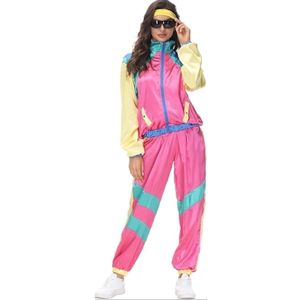 Naisten ja miesten 80-luvun disco-verryttelypuku tuulitakki housut hippiasut pariskuntien yhteensopivat asut Halloween cosplay -vaatteet Pink Blue S