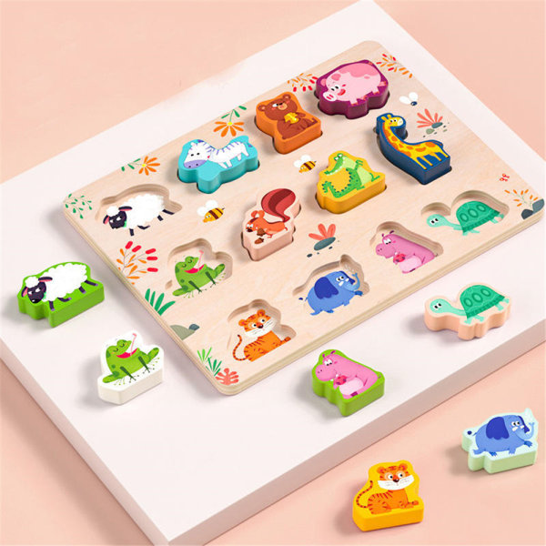 Wooden Peg Animal Puzzle Game Pedagogiska leksaker för småbarn Animal