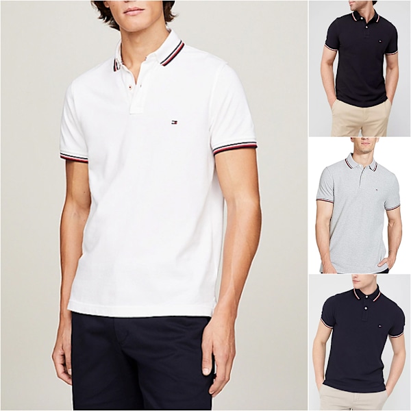 Tommy Hilfiger Herr Tipped Slim Pikétröja White 2XL