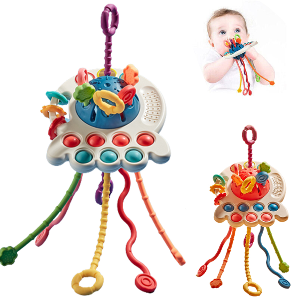 Baby bläckfisk Känslighet Träning Dra sträng Sensorisk leksak present Red