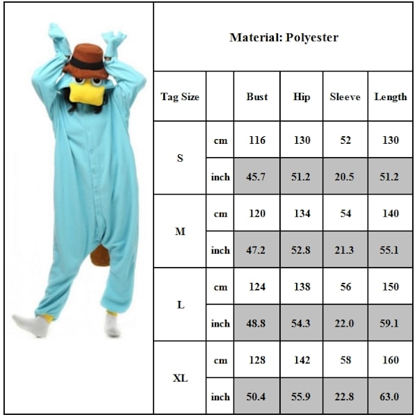 Juldräkt för vuxna Unisex Djur Näbbdjur Onesie Fest Jumpsuit Plysch Pyjamas Juldräkt M
