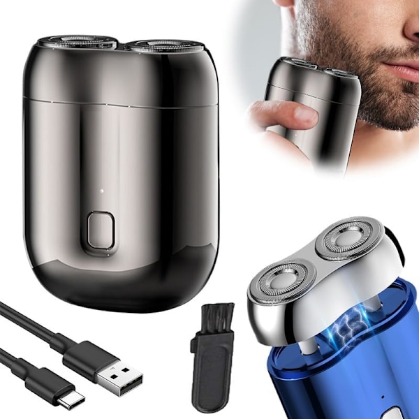 Elektrisk barbermaskine, Opgraderet lommebarbermaskine, 2025 Ny model Mini dobbelt-hovedet elektrisk barbermaskine, Vaskbar dobbelt hoved barbermaskine, Dobbelt-ring magnetisk skærer Grey