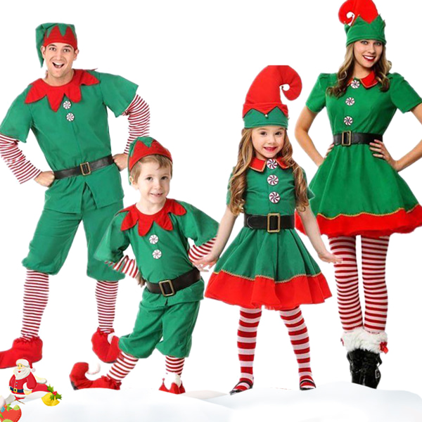 Vuxen Kid Cosplay Elfdräkt Jul Fancy Dress Tomtehjälpare Festkläder Boys 6-7 Years