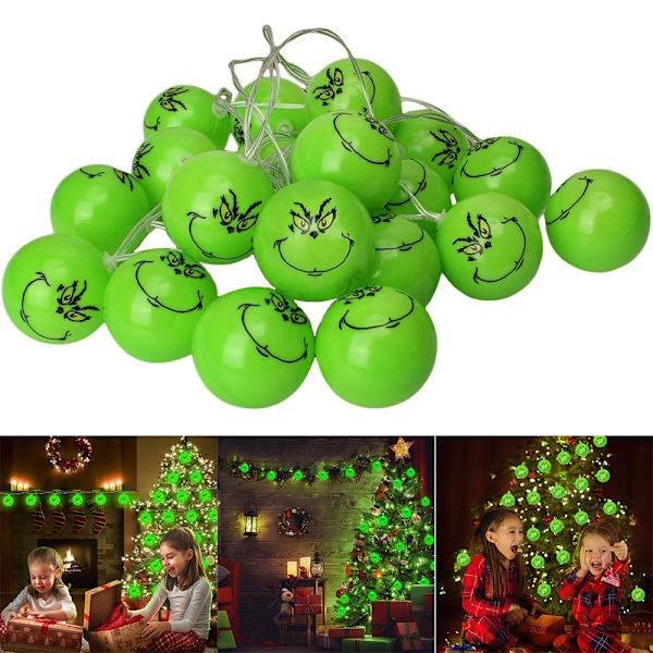 Batteridrevne LED julelys 3 meter julelys 20 LED Grinch lyskæde lys til terrasse havefest boligindretning LED lys 3m