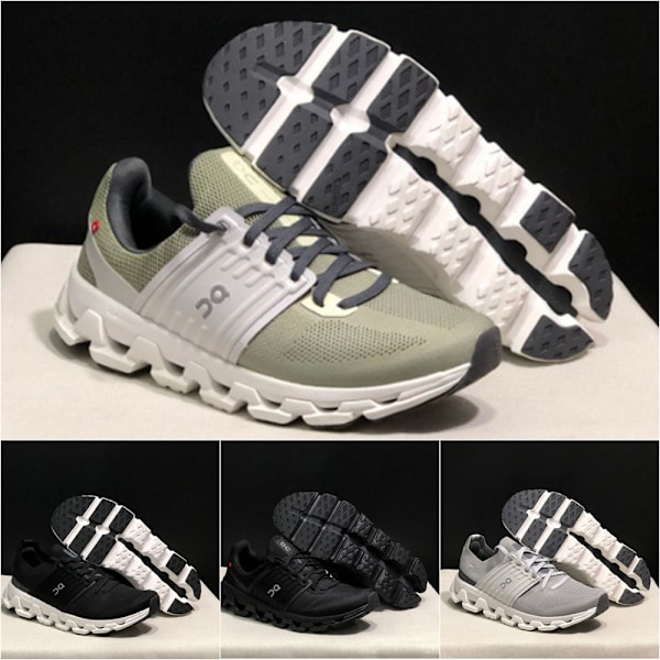 ON CLOUD 5 Herr & Dam - Bekväma Allround-Sneakers med Slitstarkt, Halksäkert, Lättviktigt och Andningsbart Dämpning - Låga Sneakers för Löpning Grey Green 42