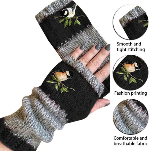 Mode varmare sömnadshandskar Kvinnor fingerlösa stickade handskar black