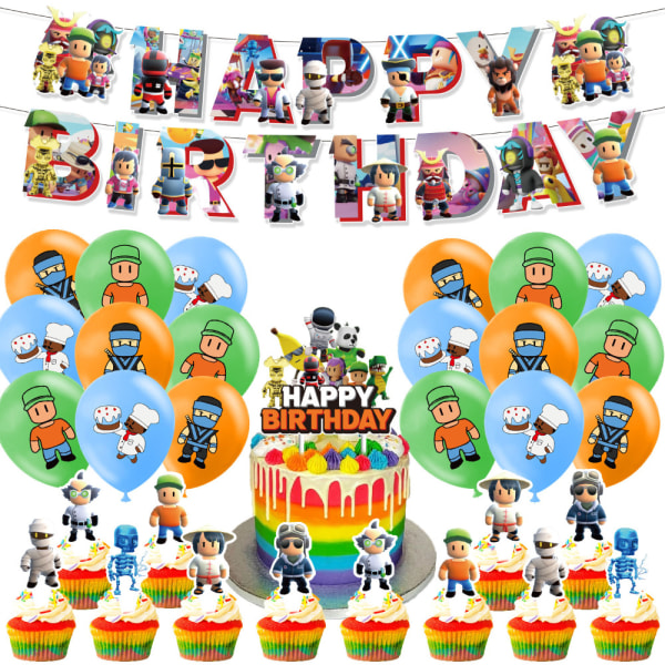 StumbleGuys Kids Birthday Party Supplies Banner Balloons Cake Toppers Dekoration