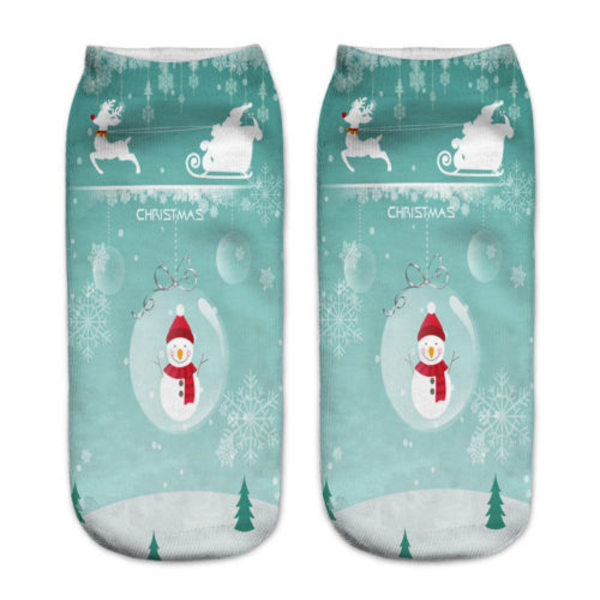 Julesokker til kvinder og mænd med julemands- og snemandstryk, lave ankelstrømper Deer Snowman 1 Pair