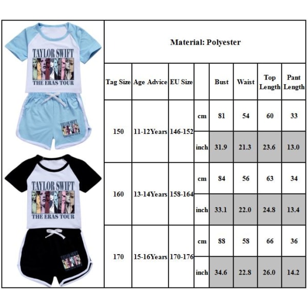 Barn Tonåringar Taylor Swift printed T-shirt / träningsoverall Set Swiftie Tops Tee Outfits Black 160cm