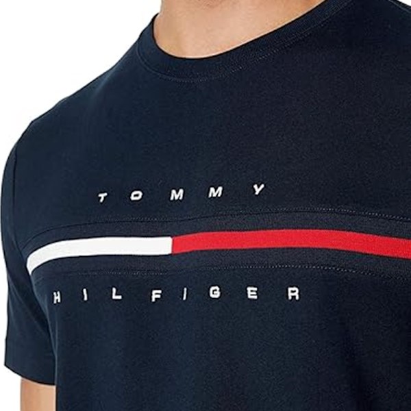 TOMMYHI1 FIGER Herr Kortärmad Signaturrandig Grafisk T-Shirt Royal Blue XL