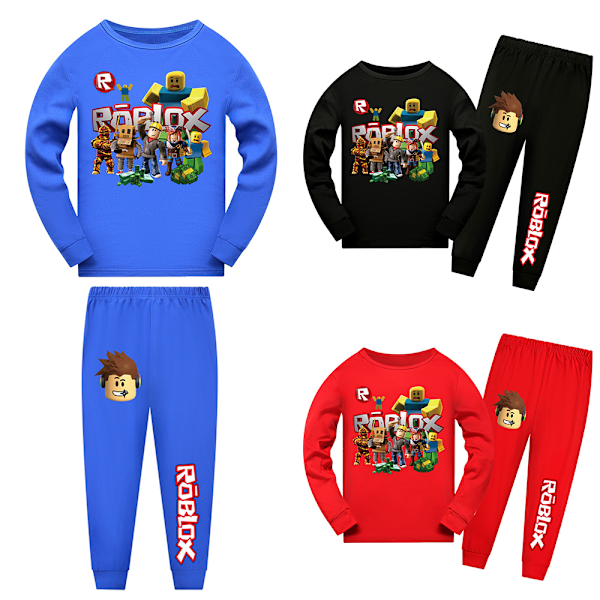 7-14 år Roblox spel långärmad toppar byxor pyjamas set sovkläder nattkläder present Black 150cm