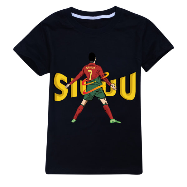 CR7 Ronaldo T-shirt för barn, kortärmad, Ronaldo fotbollspresent, tryckt fotbolls-t-shirt för barn Black 140cm