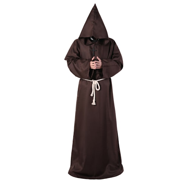 Century Star Renæssance Præstekjole Kostume Munk Middelalder Hætteklædt Munk Cosplay Halloween til Voksne Troldmandskappe Præst Brown L