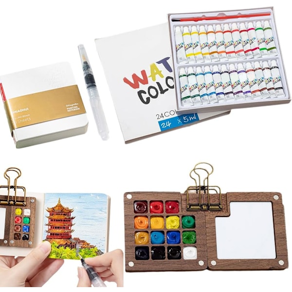 2024 Uusi Maalauspaletti Matkapakkaus Mini Akvarellimaalisetti, Päivitetty Pocketartist Matkapakkaus Mini Kannettava Akvarellimatkasetti (15 Lokeroa) 15PCS