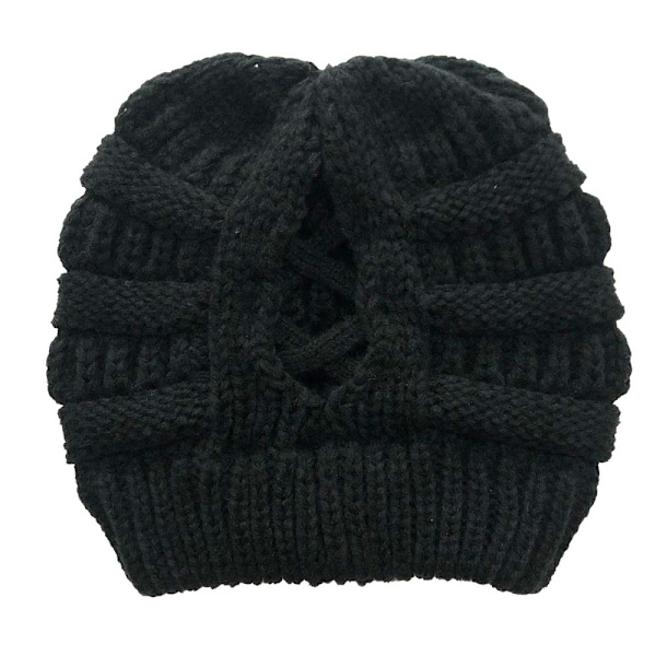 Dame Rotete Strikket Hestehale Lue Ensfargede Ullcaps black
