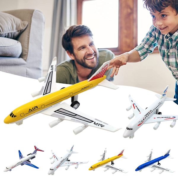 Flygplan i legering Airbus Dra Tillbaka Leksaksplan för Barn Pojkar Flickor Yellow+Blue+White+All White(4PCS)