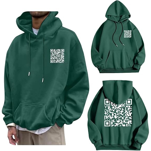 Rolig FU QR-kod Hoodie QR-kod Hoodie Unisex Rolig Skämt Skanningsbar Grafisk Tryckt Tröja med Huva Dark Green 2XL