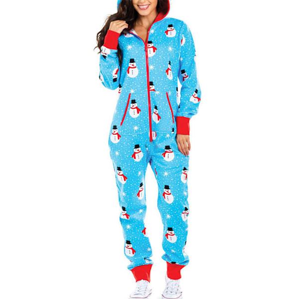 Damjulklänning med Huva, Jultryck, Pyjamas Jumpsuit, Loungewear, Kläder, Blixtlås D M