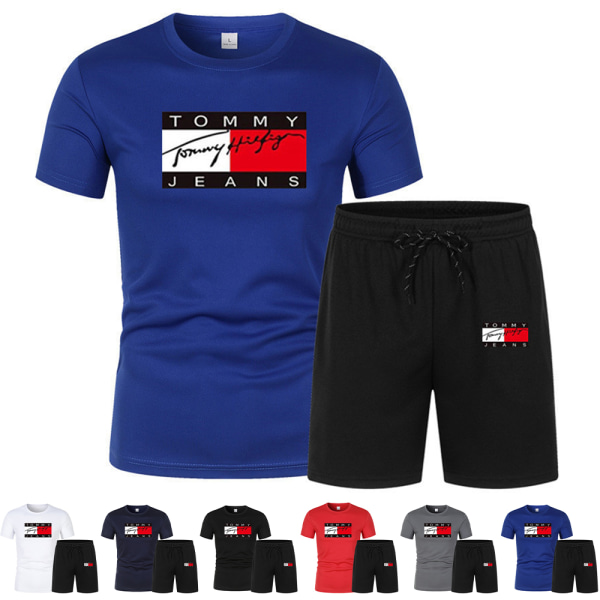 TomyHilfiger TomyJeans T-shirt med korta ärmar och shorts, sportkläder, träningsset för män Red XL
