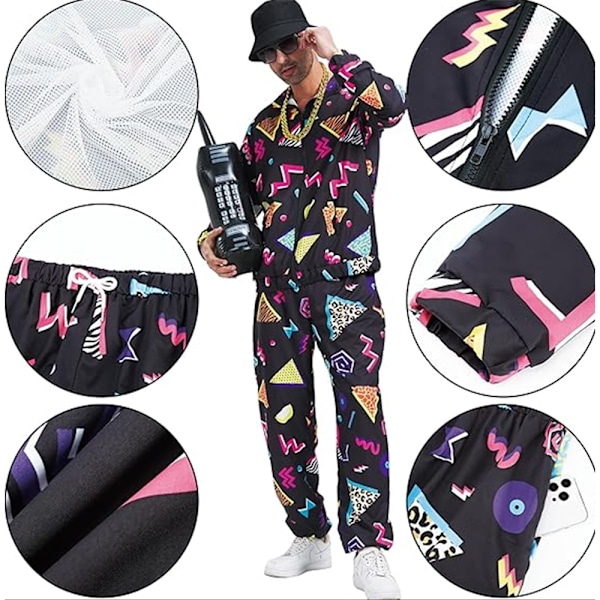 Retro Disco Miesten Naisten 70-luvun 80-luvun Asu Verryttelypuku Juoksupuku Naamiaisasu Uusi Black 2XL