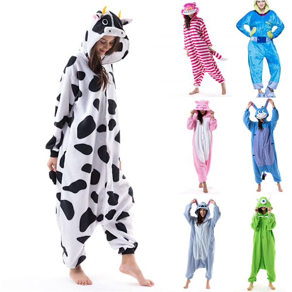 Unisex Voksen Jule Onesie Pyjamas til Kvinder Lynlås Hætte Jumpsuit Voksen Plys Heldragt Nattøj Lange Ærmer E S