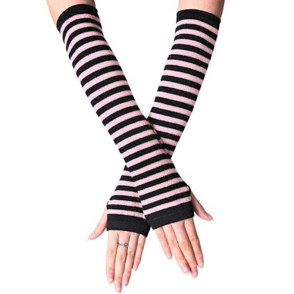 Stribede håndleds- og armvarmere til kvinder, fingerløse lange handsker, ærmer Black Pink