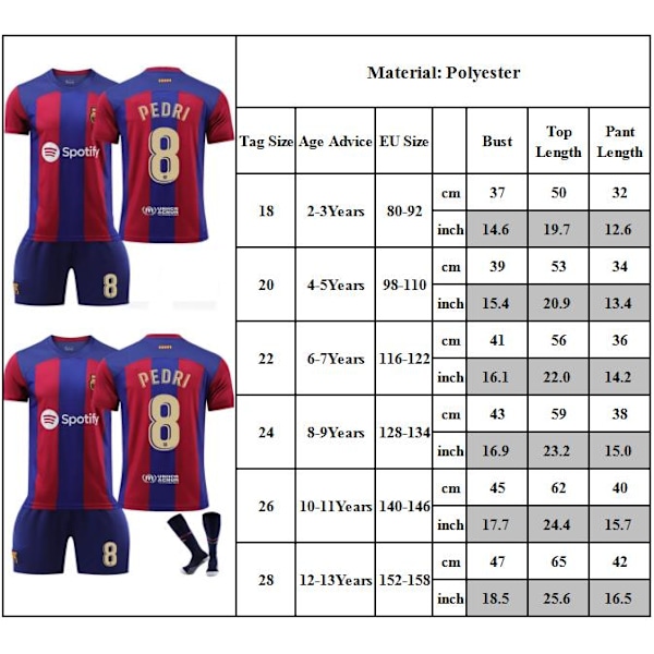 23-24 Ny Barcelona Tröja Barn Fotbollströja Kit #8 PEDRI Fotbollsset 28