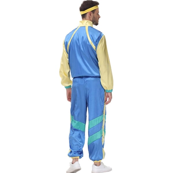 Dam- och Herr 80-tals Disco Tracksuit Vindjacka Byxor Hippie Kostymer Par Matchande Kläder Halloween Cosplay Kläder Blue L