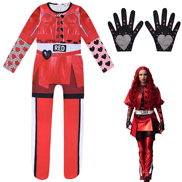 Halloween-kostym för flickor - Prinsessajumpsuit - Röd kostym från Descendants 4 för flickor barn - Perfekt prinsessklädsel för födelsedagspresenter 120cm