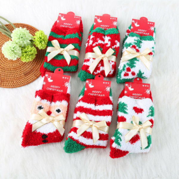 Dame Herre Termiske Jule Fluffy Sokker Ankelvarmer Sengestrømpe Vintergaver Christmas Deer 1 Pair