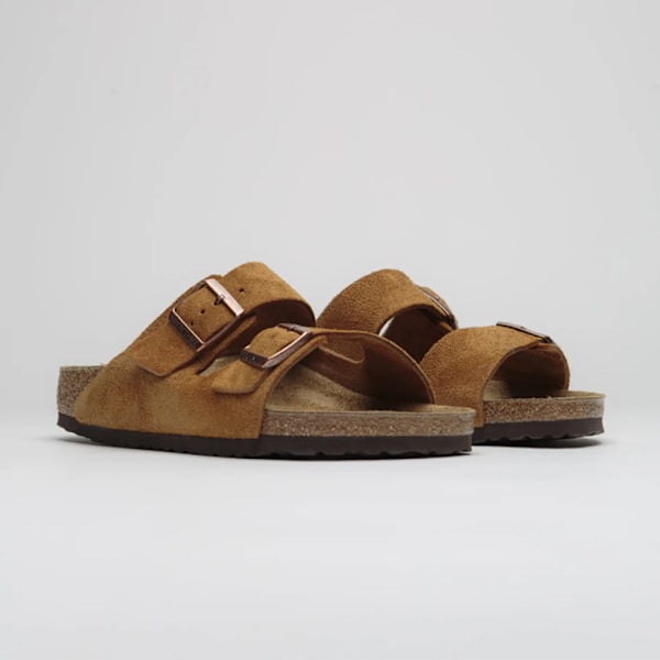 Birkenstock Arizona Mjuka Mockaskinn Fotbäddssandaler Unisex Halkskydd Avslappnade Skor Brown 36