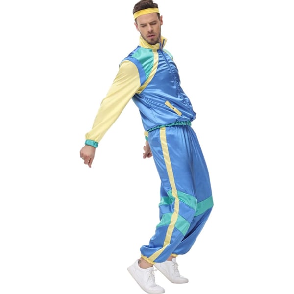 Naisten ja miesten 80-luvun disco-verryttelypuku tuulitakki housut hippiasut pariskuntien yhteensopivat asut Halloween cosplay -vaatteet Blue M