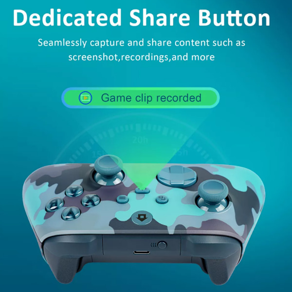 Trådløs kontroller for Xbox One & Xbox Series X|S PC Windows - Med lydkontakt Ocean Blue