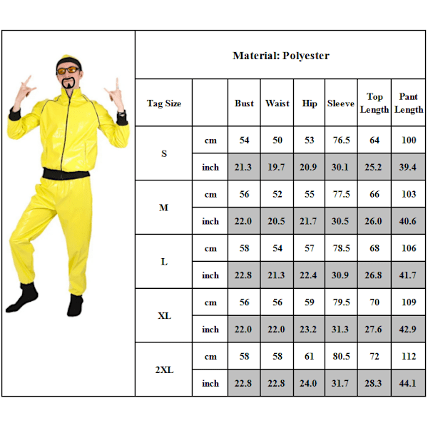 Kostymtillbehör för män - 90-tals rappare, glasögon, skägg, gangster, rolig festklädsel 2XL