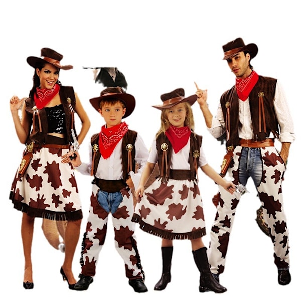 Halloween Cowboy Kostym för Vuxna Män och Kvinnor, Förälder och Barn Cowgirl Cosplay Western Klänning Dräkt Karneval Vuxen Kostymer Boys 120-130cm