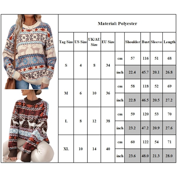 Dam Oversized Chunky Stickad Tröja Pullover Jumper Toppar för Jul, fester, helgdagar, Nyår Brown S