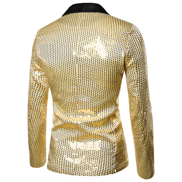 Miesten kiiltävät paljetit Takki Bleiseri Miesten Tyylikäs Illallisjuhla Kulta Glitter Smokkipuku Bleiseri Slim Urheilutakki Gold L