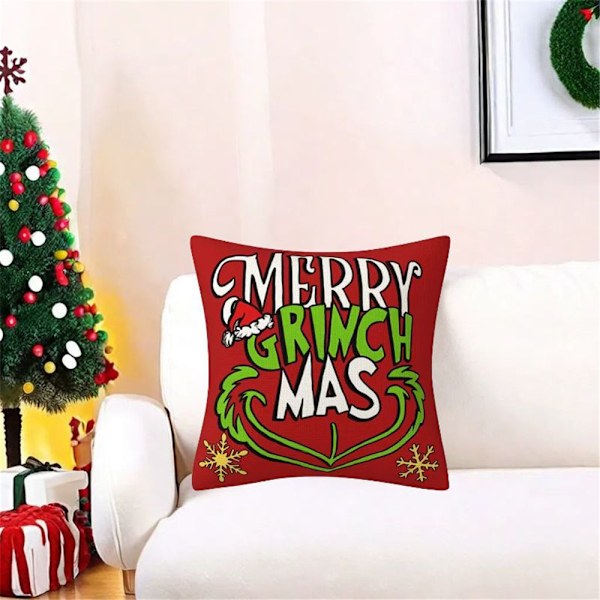 Grinch Juldekoration, Kuddfodral för Jul, Festivaldekorationer Kuddfodral Soffa Linne Kuddfodral Heminredning Presenter 4st (45 x 45 cm) 4PCS
