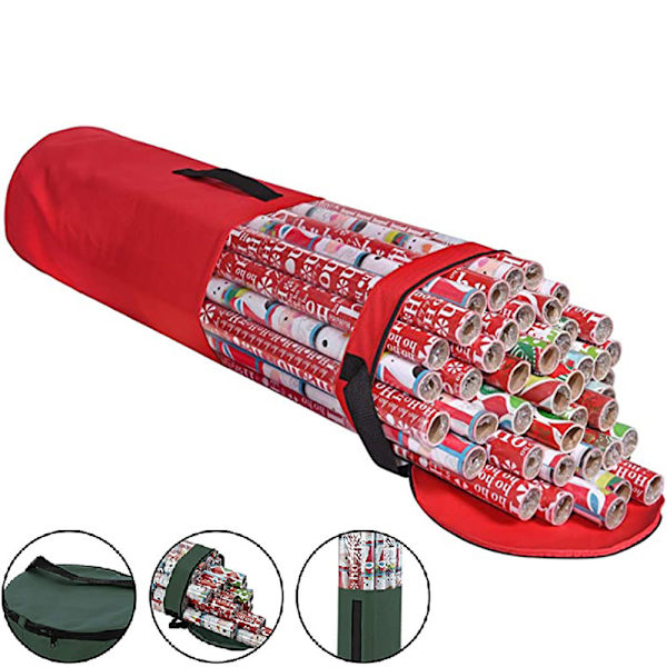 Oppbevaringspose for julepapir Kraftig Pvc Klar Pose med Håndtak og Glidelås Wrap og Bånd Red 100cm*30cm