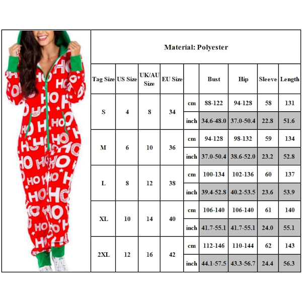 Julepyjamas til kvinder Juleprint Hætte Jumpsuit Pyjamas Jumpsuit Loungewear Tøj Lynlås C M