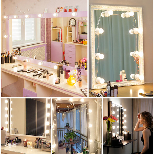 Spegelbelysning, 14 Hollywood LED-spegellampor med sensorbrytare, 3 färger, dimbar kosmetikspegel, flexibel DIY LED-remsa, med USB-kabel