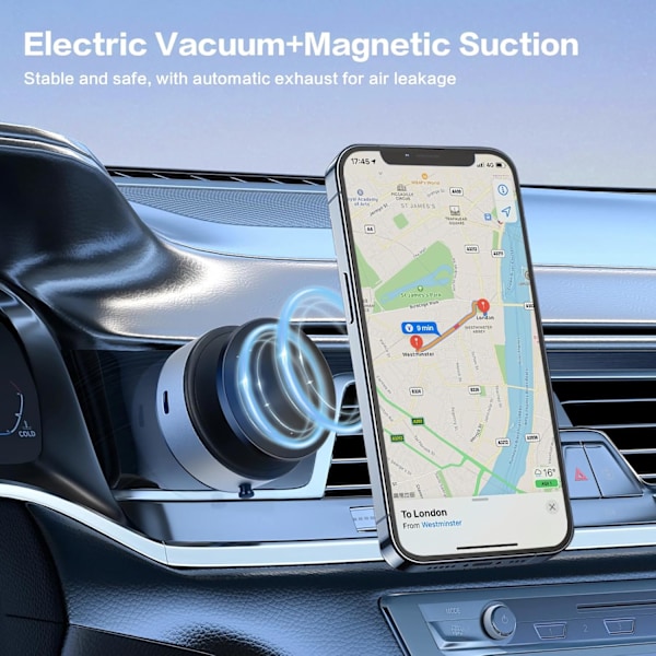 360 Puhelinpidike, 360 astetta kääntyvä magneettinen autopuhelinpidike, sähköinen tyhjiömagneettinen autopuhelinpidike, 360° kääntyvä magneettinen puhelinpidike Silver