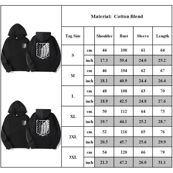 Attack on Titan Hættetrøjer til Mænd Kvinder, Unisex Pullover Hættetrøje med Lomme, Voksne Langærmet Hættetrøje, S-3XL M